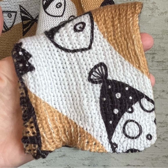 Quirky All Over Fishes Lightweight Knit Top Eclectic Artsy Italy Made Stretchy - Picture 5 of 16